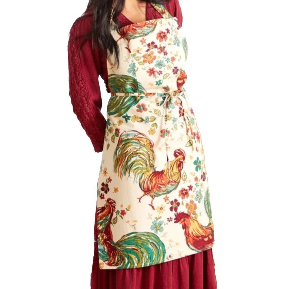 April Cornell Rooster Ecru Kitchen Chef Apron French Country Cotton New